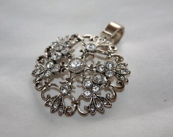 Vintage Rhinestone Pendant Necklace 1980s Jewelry