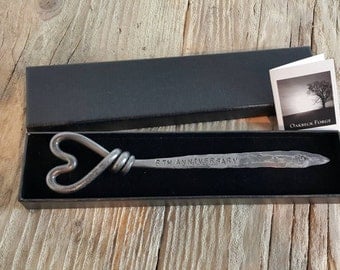 6th Wedding Anniversary Heart Letter Opener - Iron Anniversary - Blacksmith Hand Forged