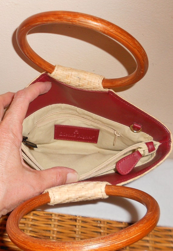 Vintage Etienne Aigner straw purse wood handles by TearDropCurio