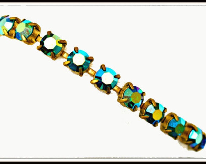 Rhinestone Tennis Bracelet - Aurora Borealis -Wedding Bride - bling link Mid century bangle