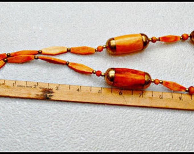 Boho Necklace Chunky Brass and Orange Bone bead Hippie Funky Tribal necklace