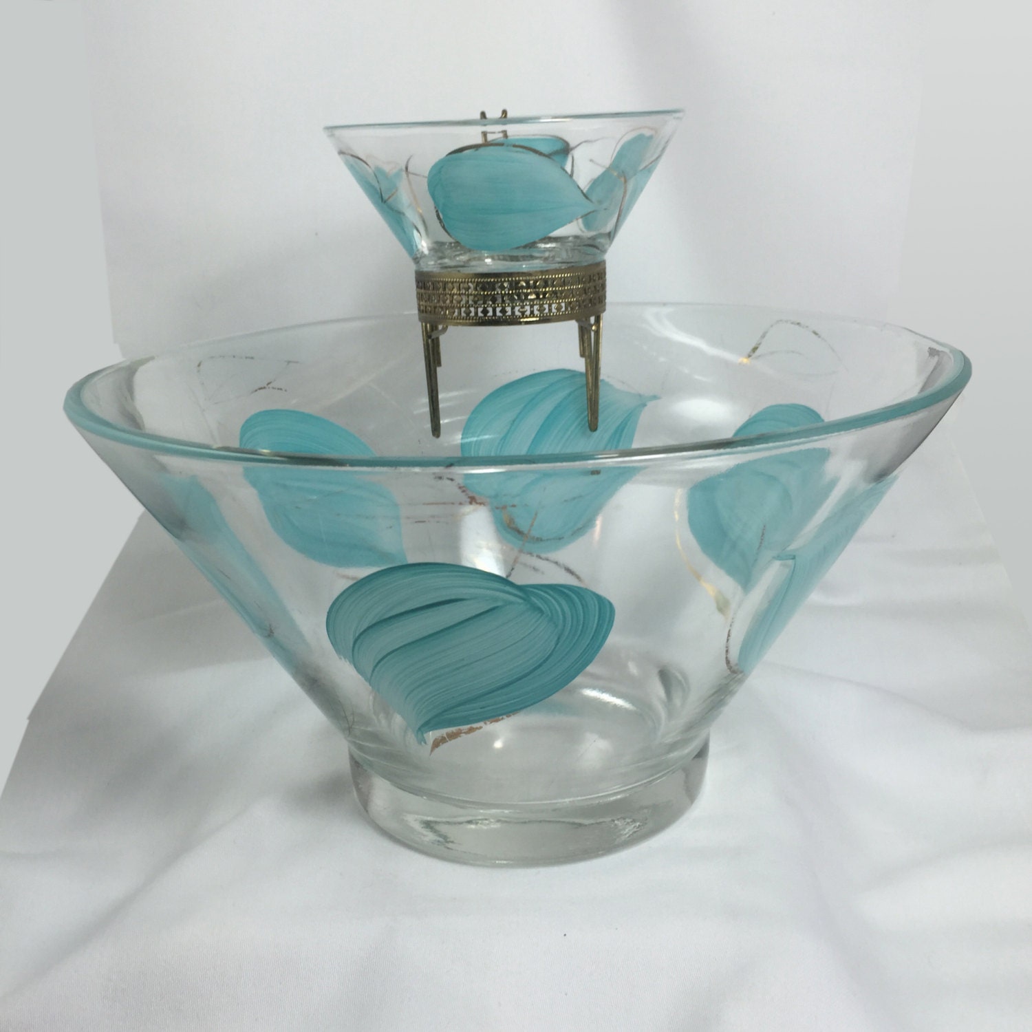 Anchor Hocking Blue Leaf Chip and Dip Bowl Set Haute Juice