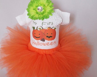 My First Halloween Outfit - Babys 1st Halloween Set - Baby Girls Halloween Tutu Halloween Bodysuit - Halloween Pumpkin Outfit - *HW1524