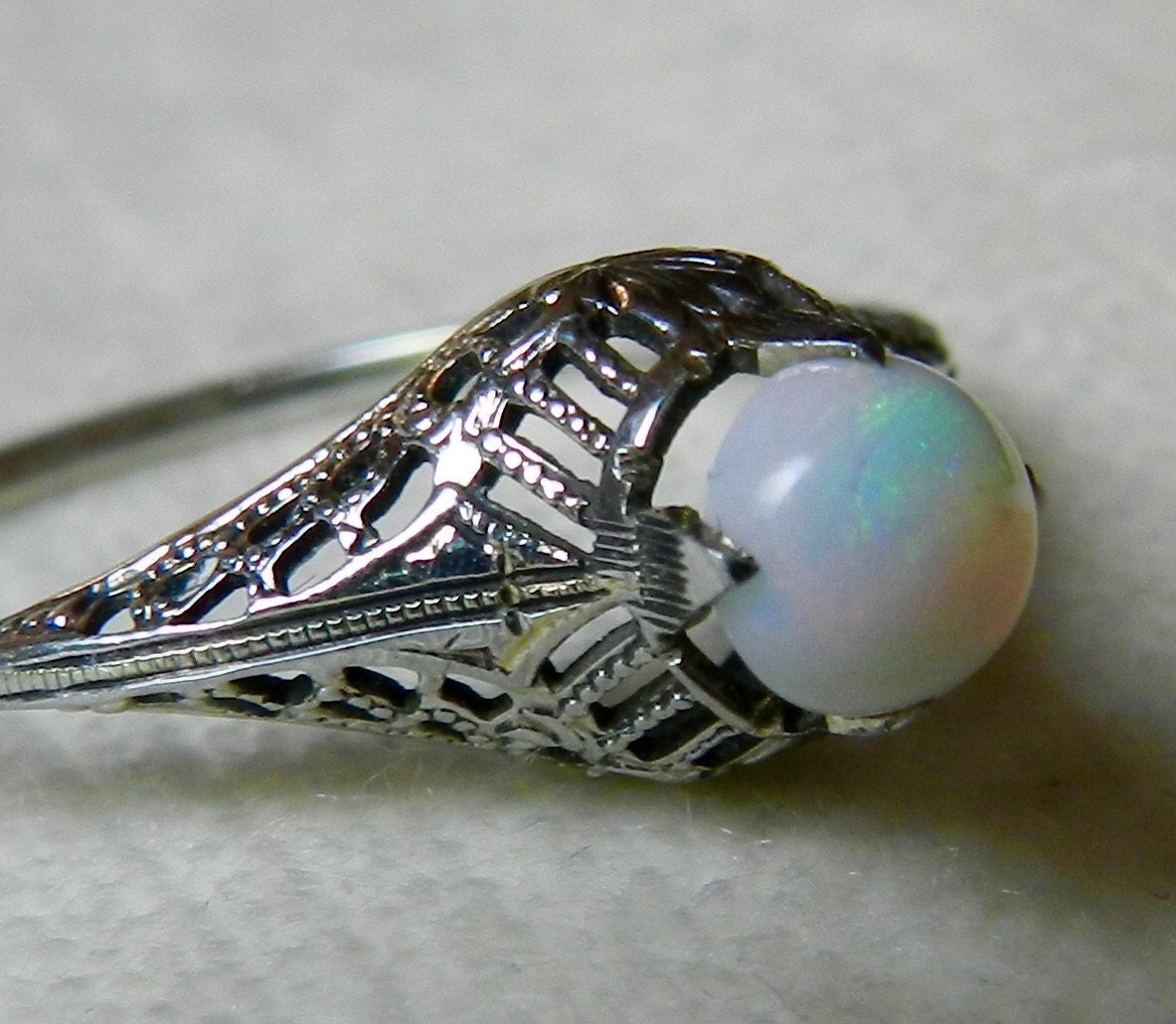 Opal Ring 18K Art Deco 1920s Opal Engagement Ring Edwardian