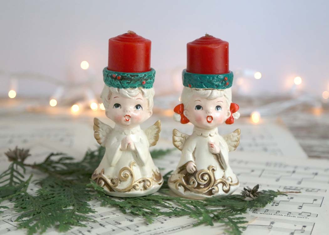Vintage Christmas Angel Candle Holders Lefton Angel Candle