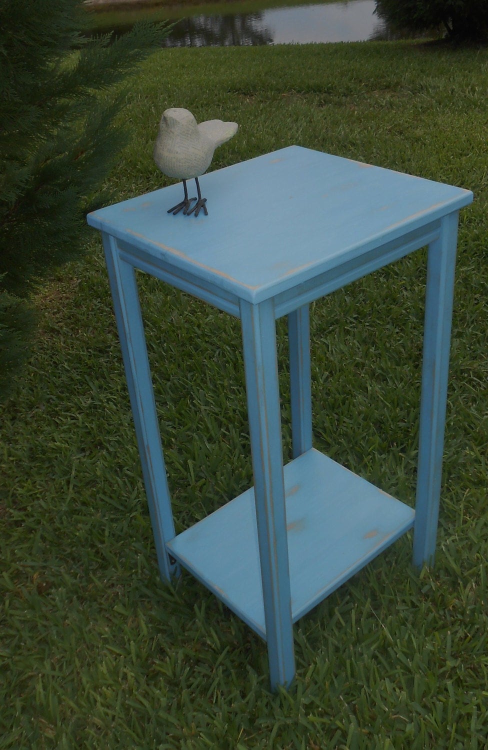 Beach Inspired End Table with Bottom ShelfSide Table Blue