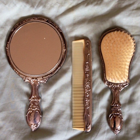 Vintage Silver Plated Brush Comb and Mirror set