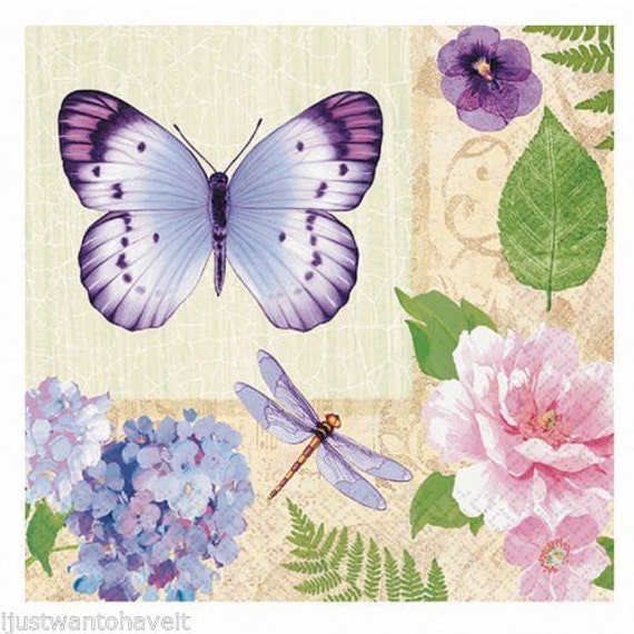 16 pcs Butterfly Paper Napkins Flowers Butterflies Decoupage