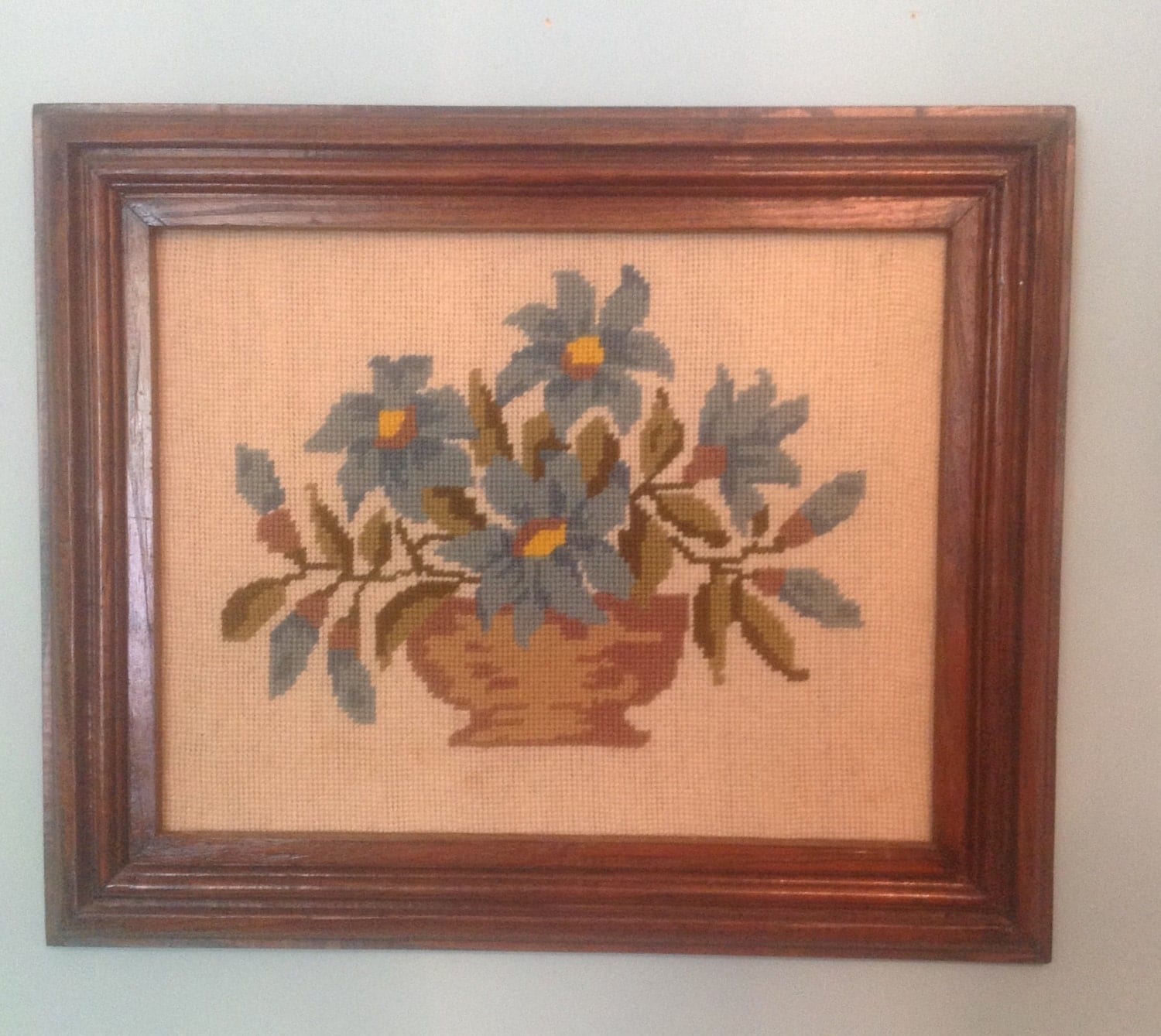 Framed needlepoint needlework wall art hanging hand stitched