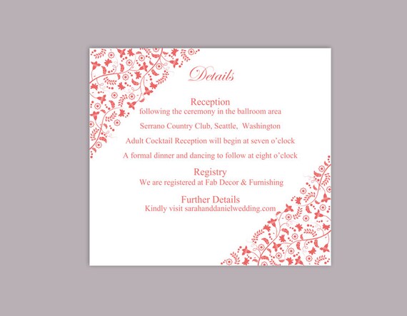 DIY Wedding Details Card Template Editable Text Word File Download Printable Details Card Red Details Card Template Enclosure Cards