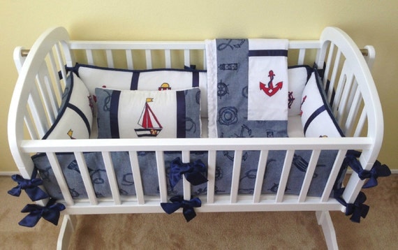 Nautical Theme Baby Cradle Bedding Set Anchors by ...