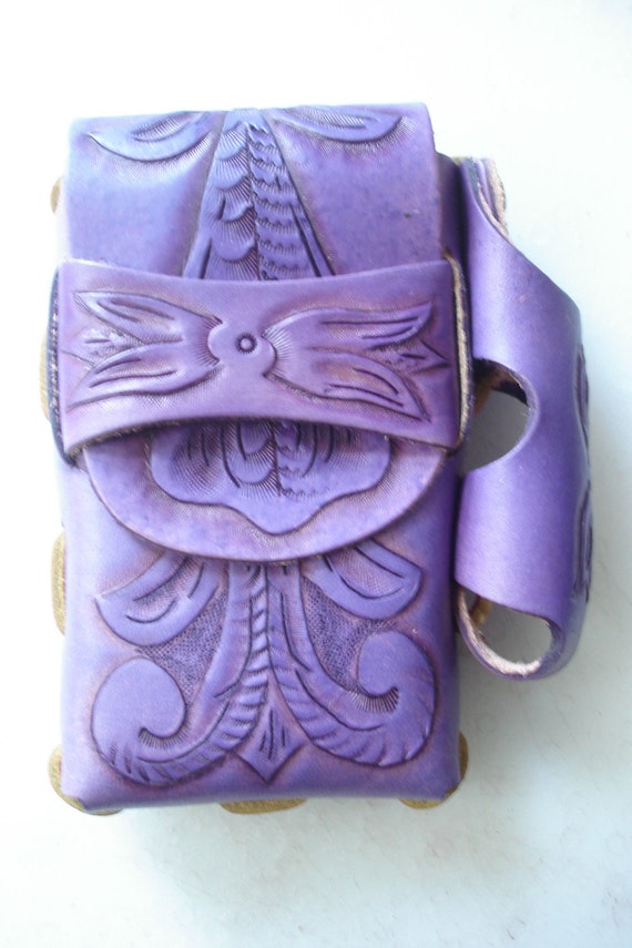 Hand Tooled Leather Cigarette Case w/Lighter by Doatyleather