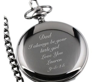 Engraved Pocket Watch, Personalized Gunmetal Pocket Watch Engraved Free, Groomsman Gifts, Wedding Favors, Best Man Gift, Free Engraving