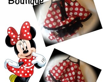 MINNIE MOUSE inspired PINAFORE and diaper cover set, girls birthday, girls clothing, photo prop