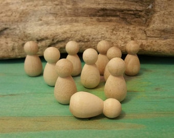 wooden peg doll, peg people lot of 10 x 3cm 'baby' size