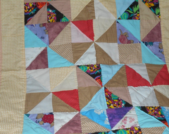 Patchwork Pin Wheel Lap Quilt, Baby Quilt or Pinwheel Throw Quilt