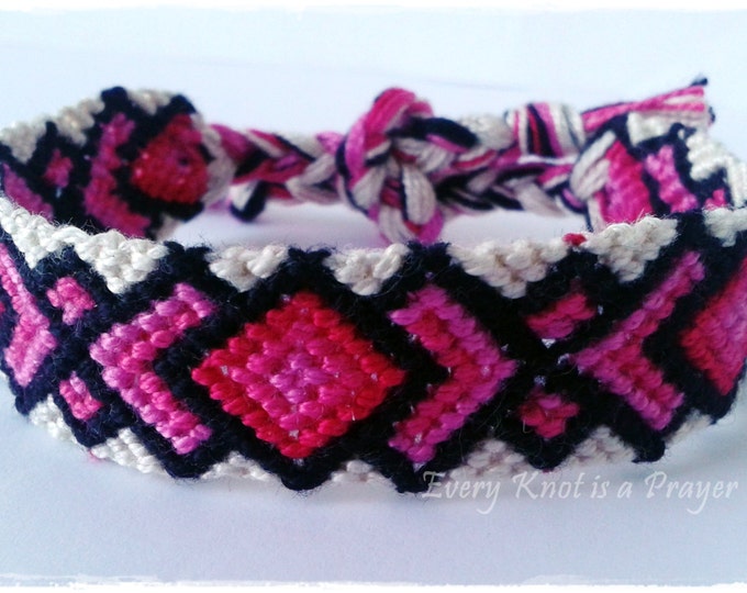 Friendship Bracelet, Macrame, Woven Bracelet, Wristband, Knotted Bracelet - Wide Pink Magenta Ombre Bracelet
