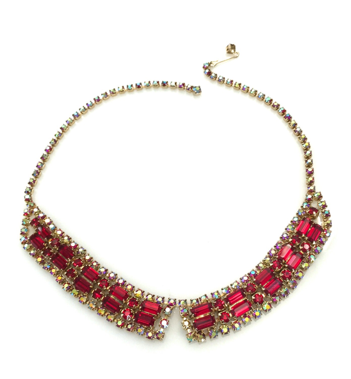 On Hold Ruby Red Rhinestone Collar Necklace Ruby Red