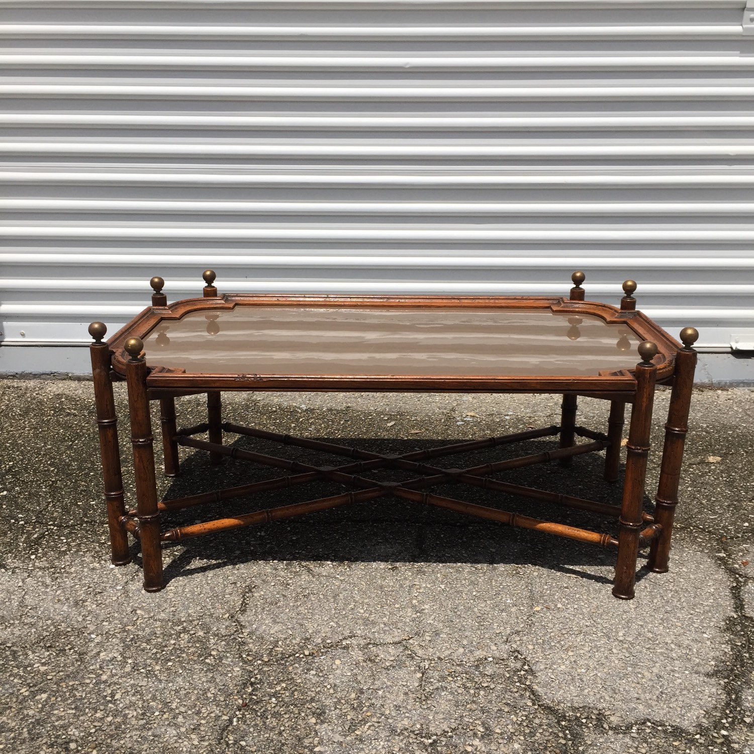 Vintage Chapman Faux Bamboo Brass Tray Coffee Table by TheLanai