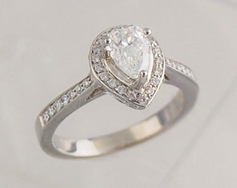 Pear Shaped Engagement Ring- 18k White Gold with 0.55 Ct. Center Diamond