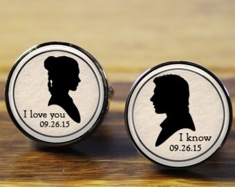 Star Wars (Han Solo & Princess Leia) cufflinks, Personalized cuff links, Personalised gift for wedding, anniversary, Valentine's Day