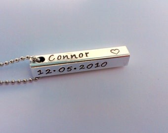 Personalised rectangle bar pendant necklace - personalized - mens personalised jewellery - mens birthday present gift - gift present for him