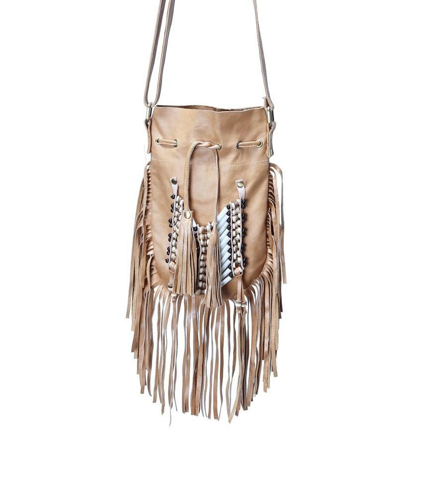 N47P Camel Indian leather Handbag Native by THEWORLDOFFEATHERS