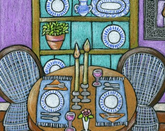 TABLE FOR TWO Art Print, Tablescape, Still Life Print, Anniversary Gift, Interior Decor, Candlelight Dinner, Giclee Print, Housewarming Gift