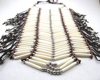 Buffalo Bone Full Breastplate, Pow Wow Necklace, Native American Inspired, Bone Hairpipe Breastplate, Ceremonial Bone Choker