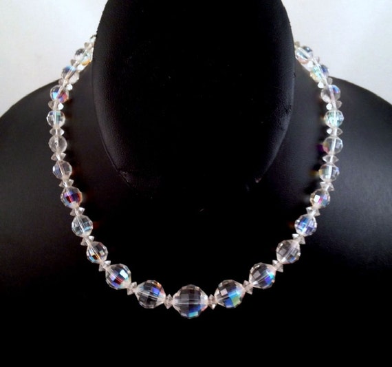 Laguna Faceted Crystal Necklace Aurora Borealis Beads Formal