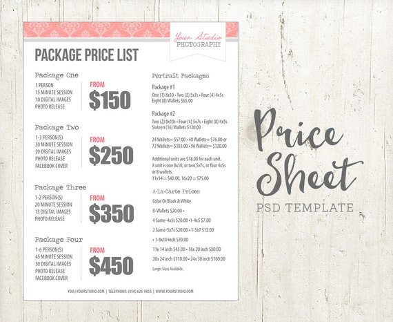 Photography Package Pricing - Photographer Price List - Marketing ...