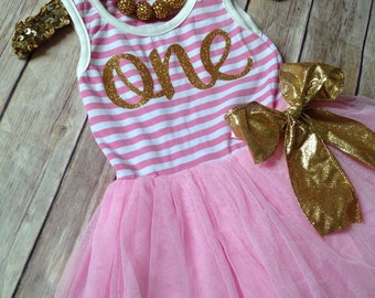 Pink and Gold birthday dress/Pink and Gold One birthday dress/1st Birthday Dess/Baby Girls Dress First Birthday