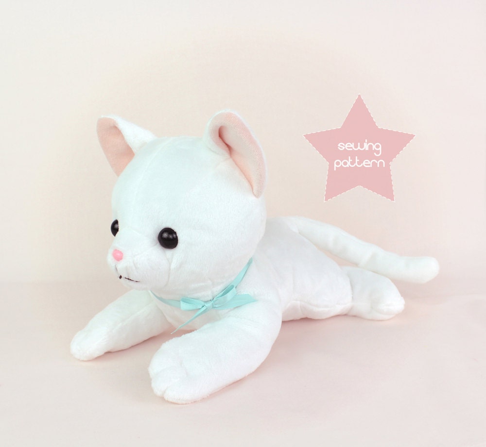 PDF sewing pattern Cat stuffed animal large kawaii by TeacupLion