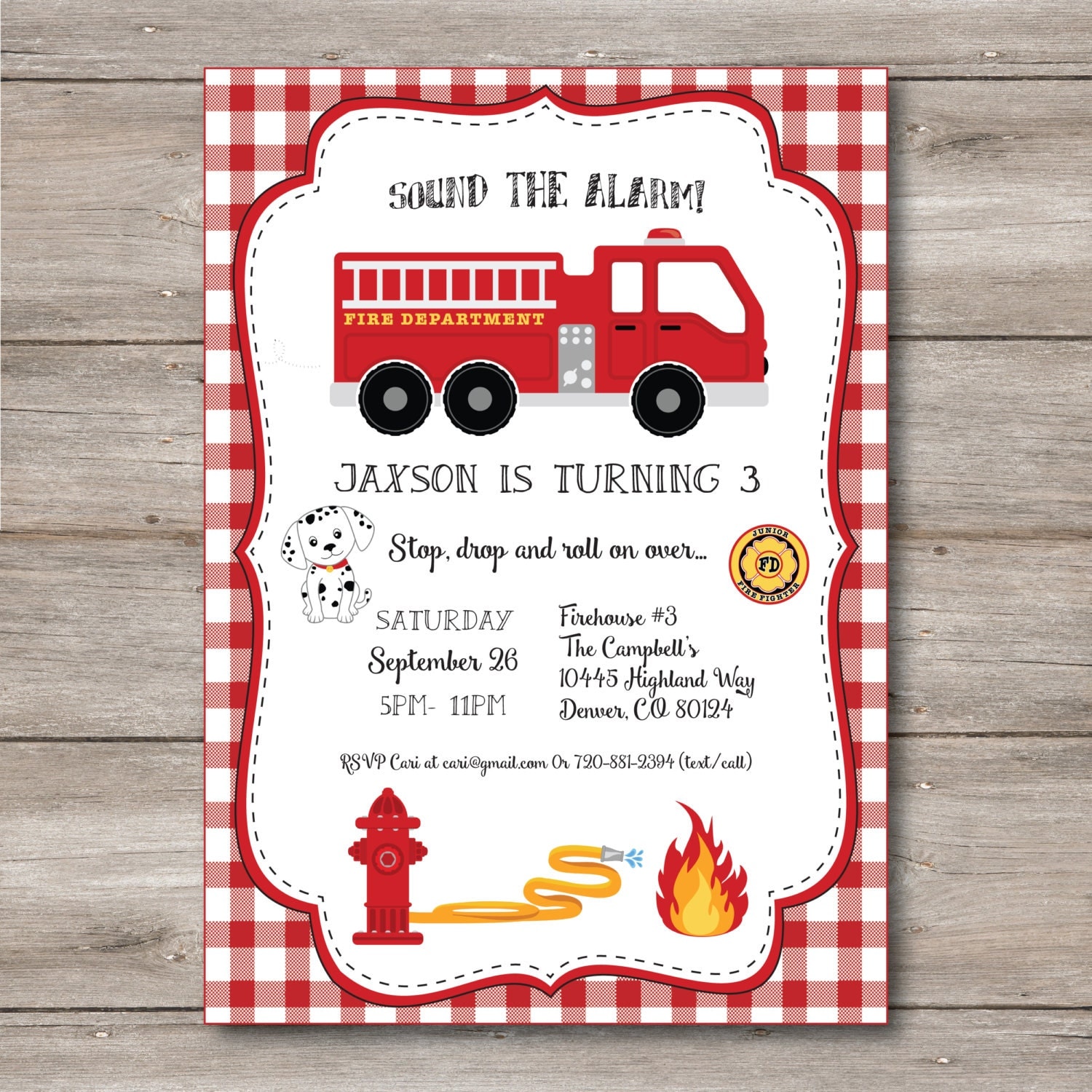 Firefighter Birthday Invitation with Editable Text Printable