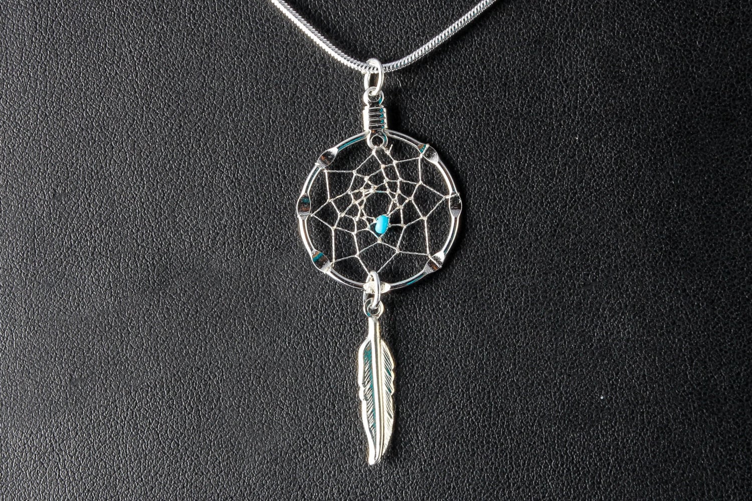 Handmade Silver Dream Catcher Necklace with Turquoise bead