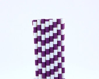 Purple Rugby Horizontal Striped Paper Straws-Football Party Straws-Graduation Paper Straws-Purple Straws-Polka Dot Straws-Mason Jar Straws
