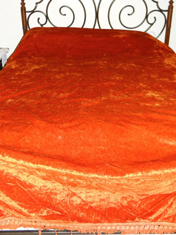 Vintage Orange Crushed Velvet Bedspread Very Good Vintage