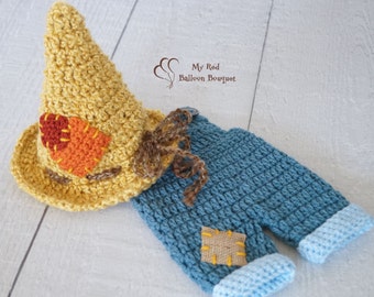 Newborn Scarecrow Hat and Overalls - Newborn Photography Prop - Fall Photography Prop - Baby Scarecrow Hat