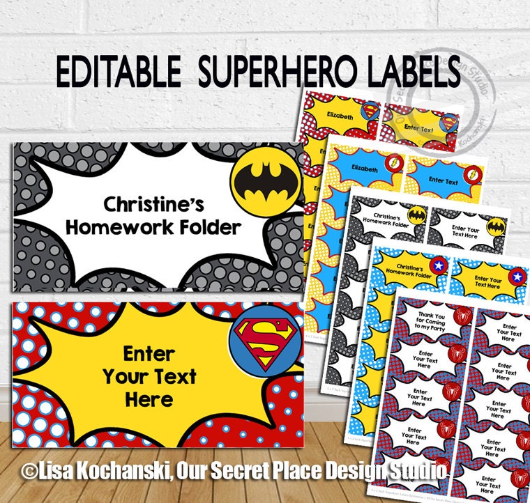 instant download editable superhero labels editable tags