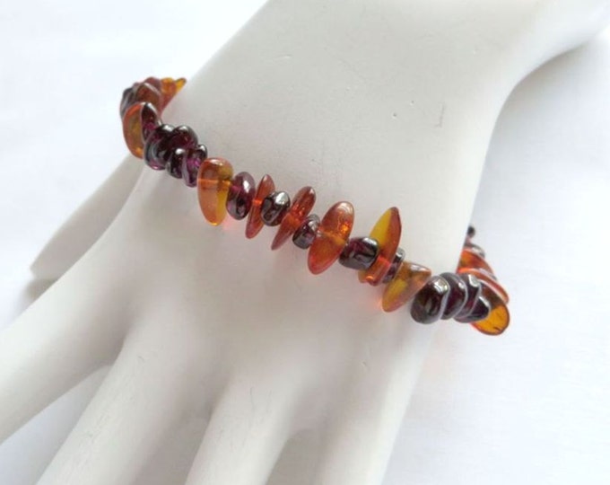 Vintage Amber Bracelet, Amethyst & Amber Bracelet, Boho Beaded Bracelet