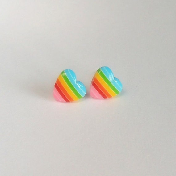 Rainbow Heart Earring Plastic Post Earrings by TakeHeartCanada