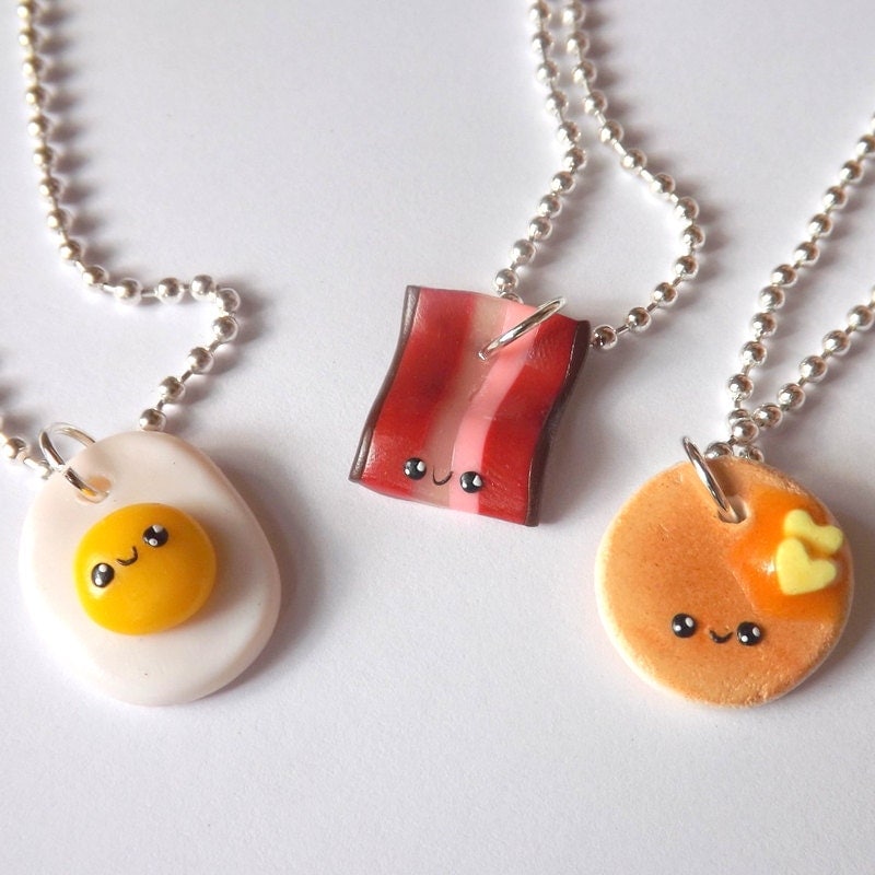 Three Best Friend Necklaces Bacon Egg by PitterPatterPolymer