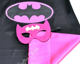 Batgirl Cape and mask set/ superhero/ childrens cape/ costume/party favor/kids/ stocking stuffer
