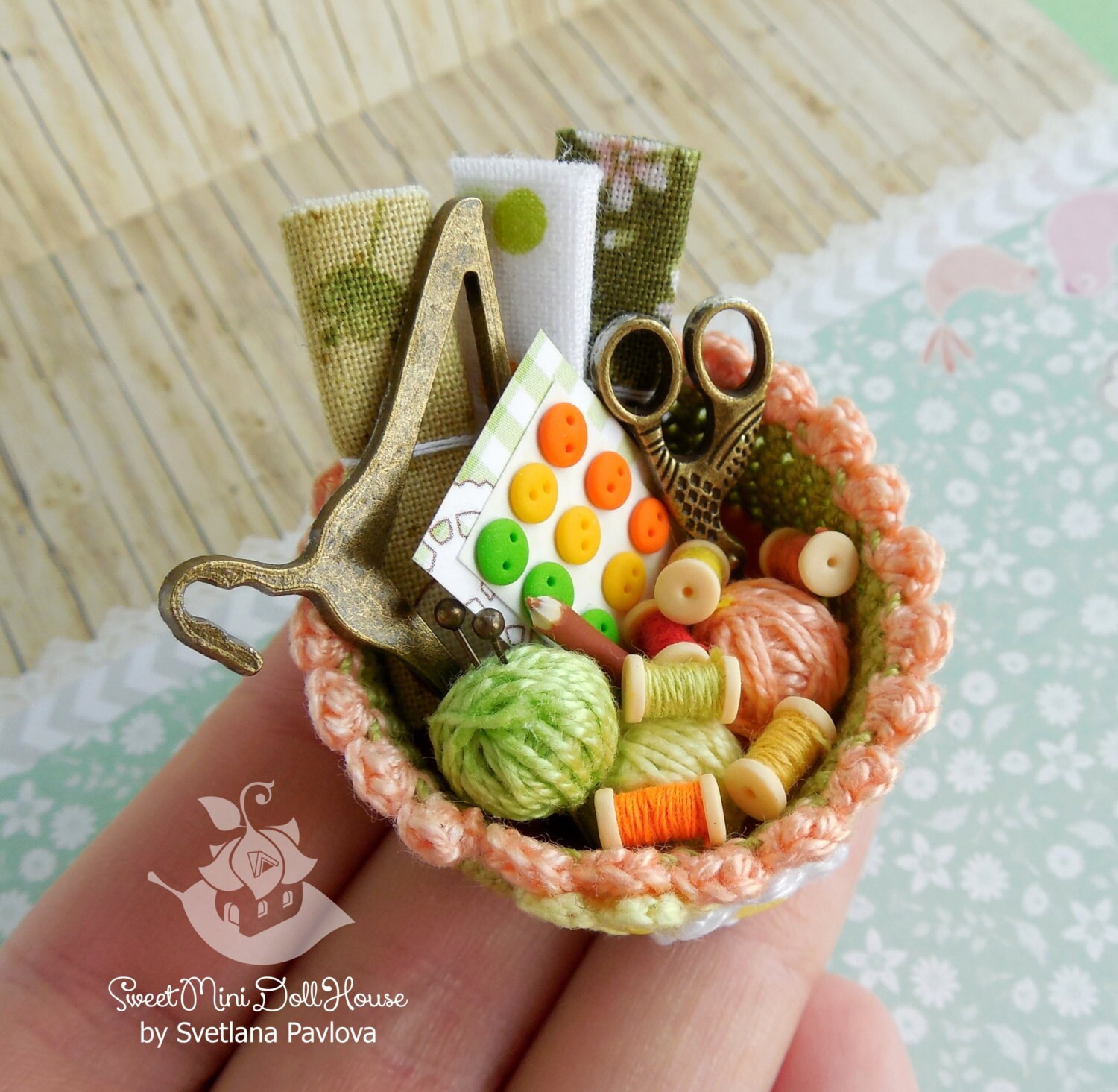 Miniature basket crafts for dolls and doll by SweetMiniDollHouse