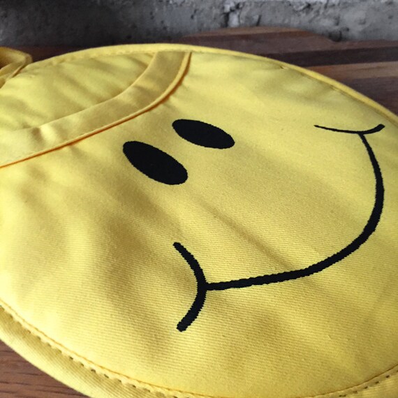 Smiley Face Pot Holder Mitt Yellow & black by GingersnapPress