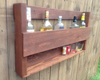 bottle liquor whiskey rack rustic glass shelf cocktail reclaimed pallet wine holder shot storage