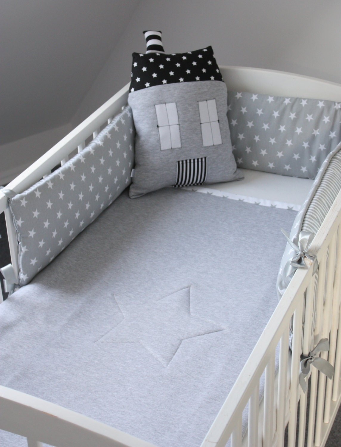 Baby Cot Bumper Grey Cot Bumper Stars Bumper Stripes Bumper