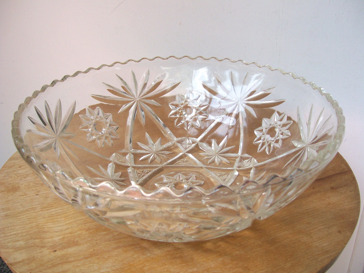 Vintage Eapg Prescut Serving Bowl Star Of David Clear Glass Fruit Salad Dish Console 10 3 4