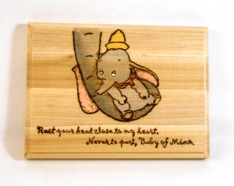 Dumbo "Baby of Mine" wood burned and painted plaque