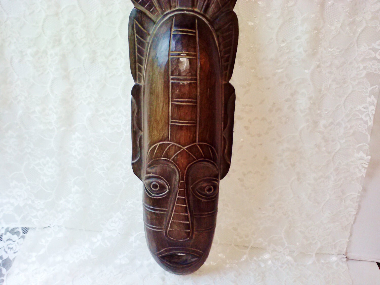 Hand Carved African Wood Mask Vintage by NaturesUniqueBotique